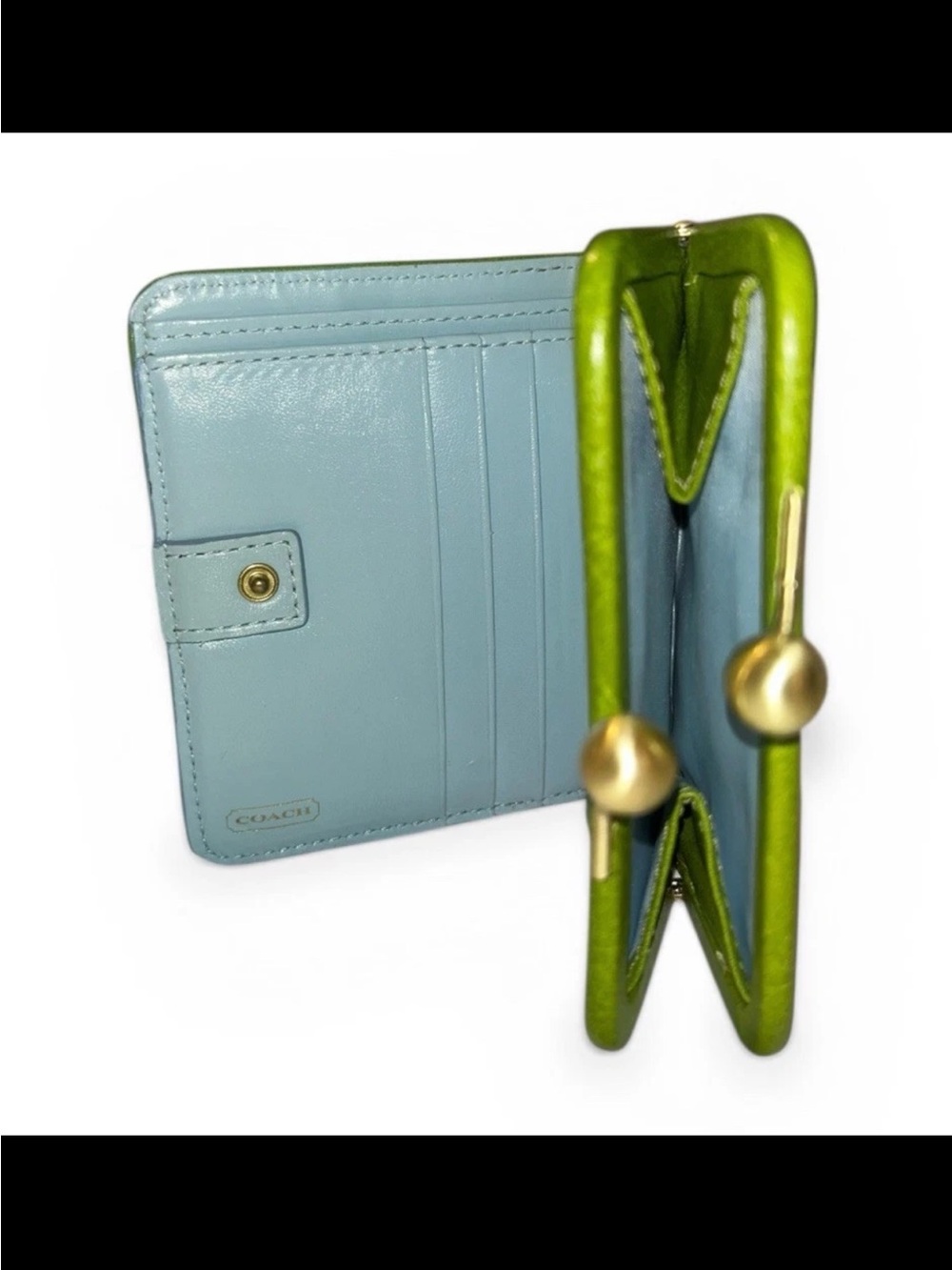 Coach Wallet with Kiss-Lock Coin Purse, Grass Green Optic Art, Brass Trim, NWOT - Picture 5 of 7